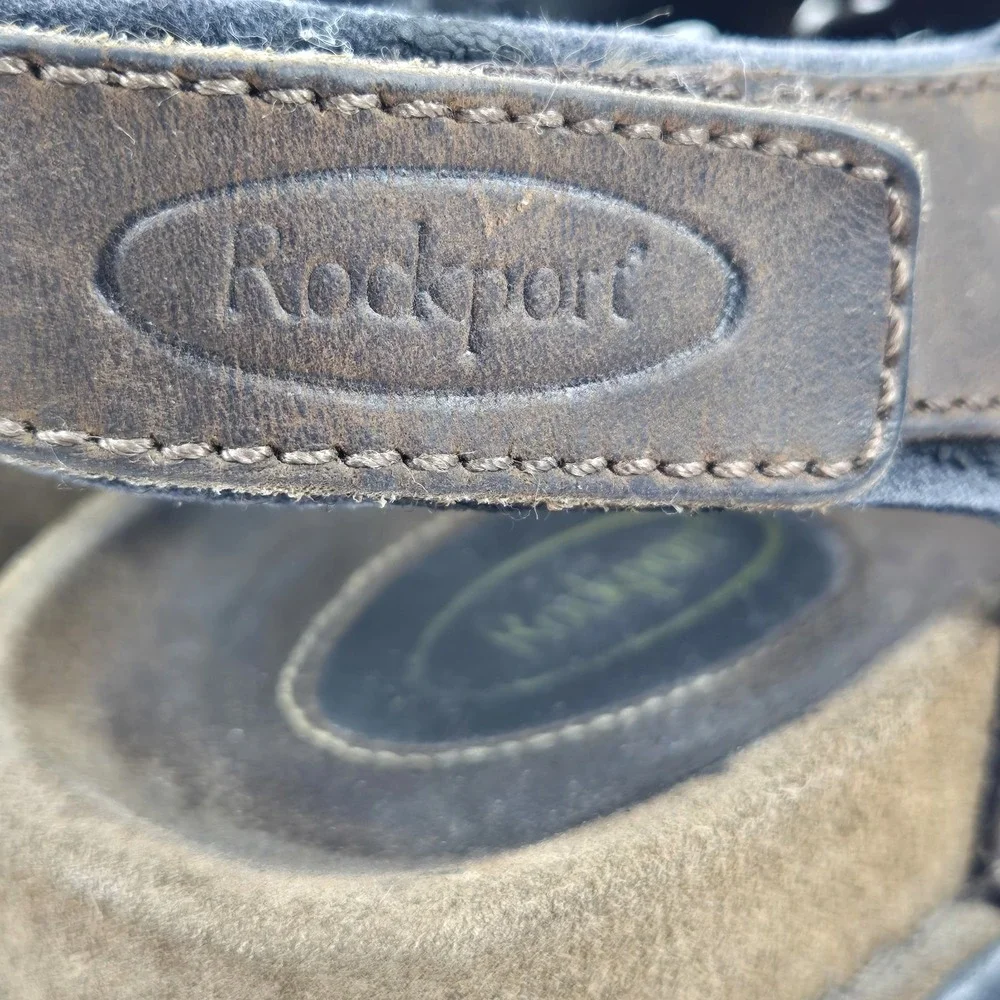 Rockport Mens 10 Crossband Brown Leather Sandals Fisherman MZ632 Open Toe Adjust